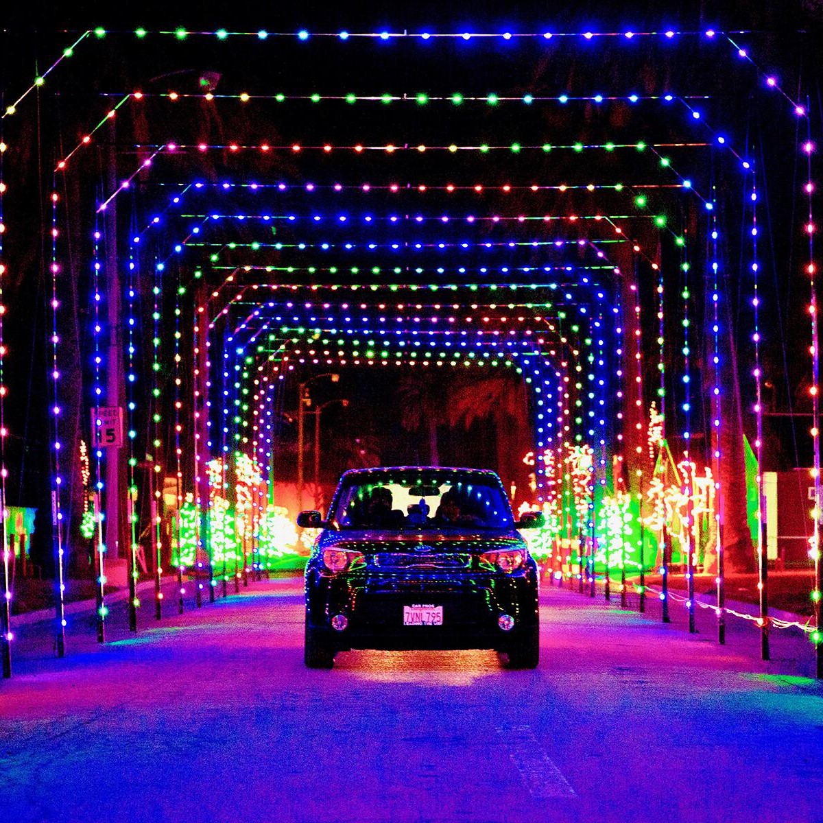 car with christmas lights