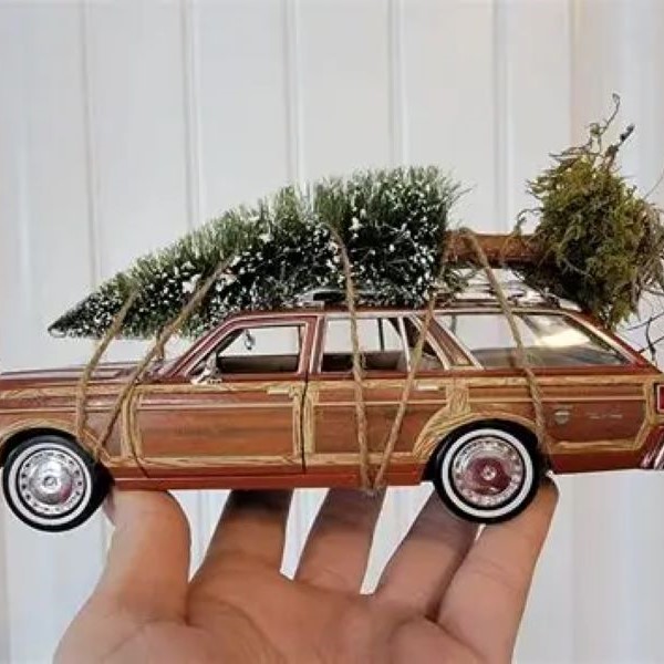 christmas tree on top of car