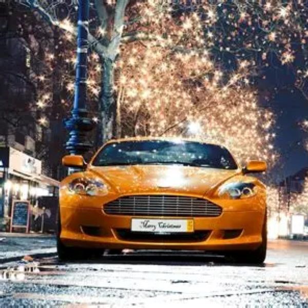 car covered in christmas lights