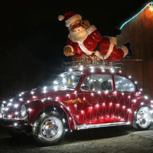 car with christmas lights