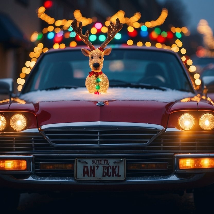 car with christmas lights